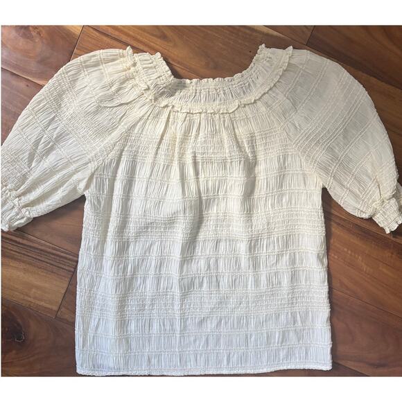 Max Studio London Cream Smocked Blouse Puff Sleeve Boho Top – Size S - Picture 3 of 4